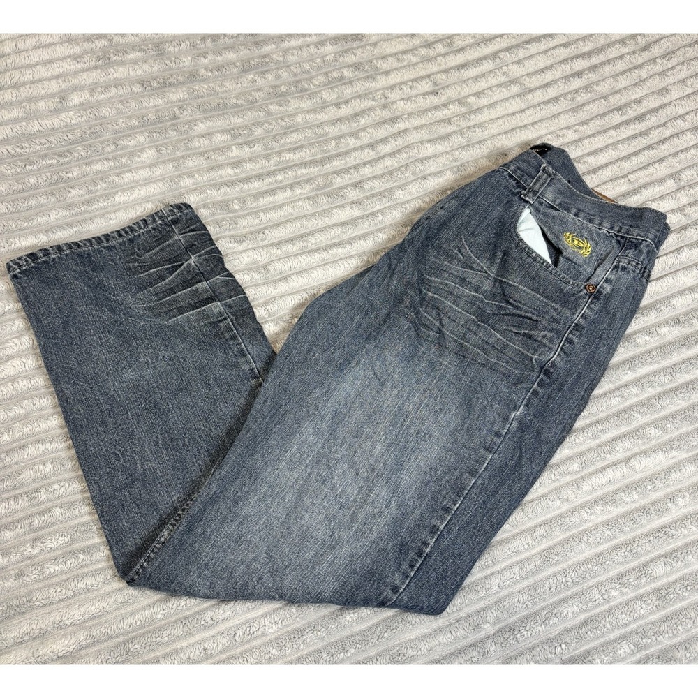 Phat Farm Classics Sz 38/34 Blue Dark Wash Men‎ Jeans Embroided Logo Y2K